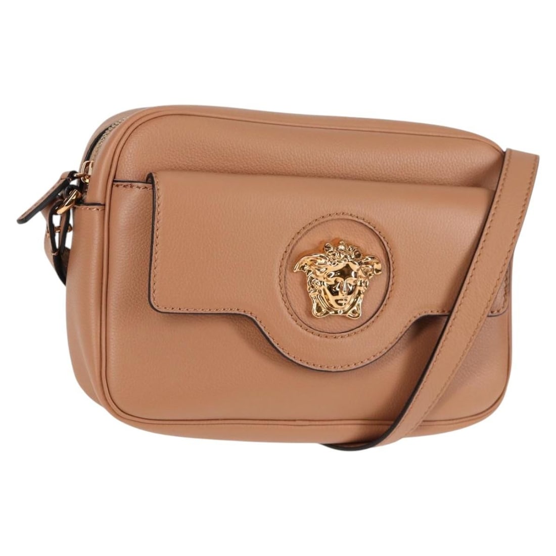 Authentic VERSACE Beige Gold Leather Shoulder Bag 123020A: Authentic VERSACE Beige Gold Leather Shoulder Bag 123020A Elevate your style with this luxurious Versace shoulder bag, expertly crafted in Italy. This stunning accessory features a sophisticated beige
