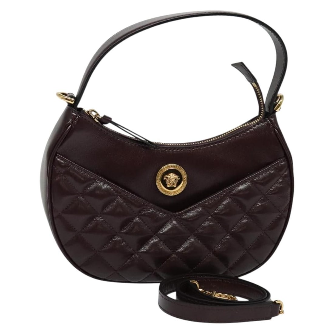 Authentic Versace Brown Gold Leather Shoulder Bag 2way Italy: Authentic Versace Brown Gold Leather Shoulder Bag 2way Italy This Versace shoulder bag exemplifies luxury and style, crafted in Italy from high-quality leather. It features a sophisticated brown and g