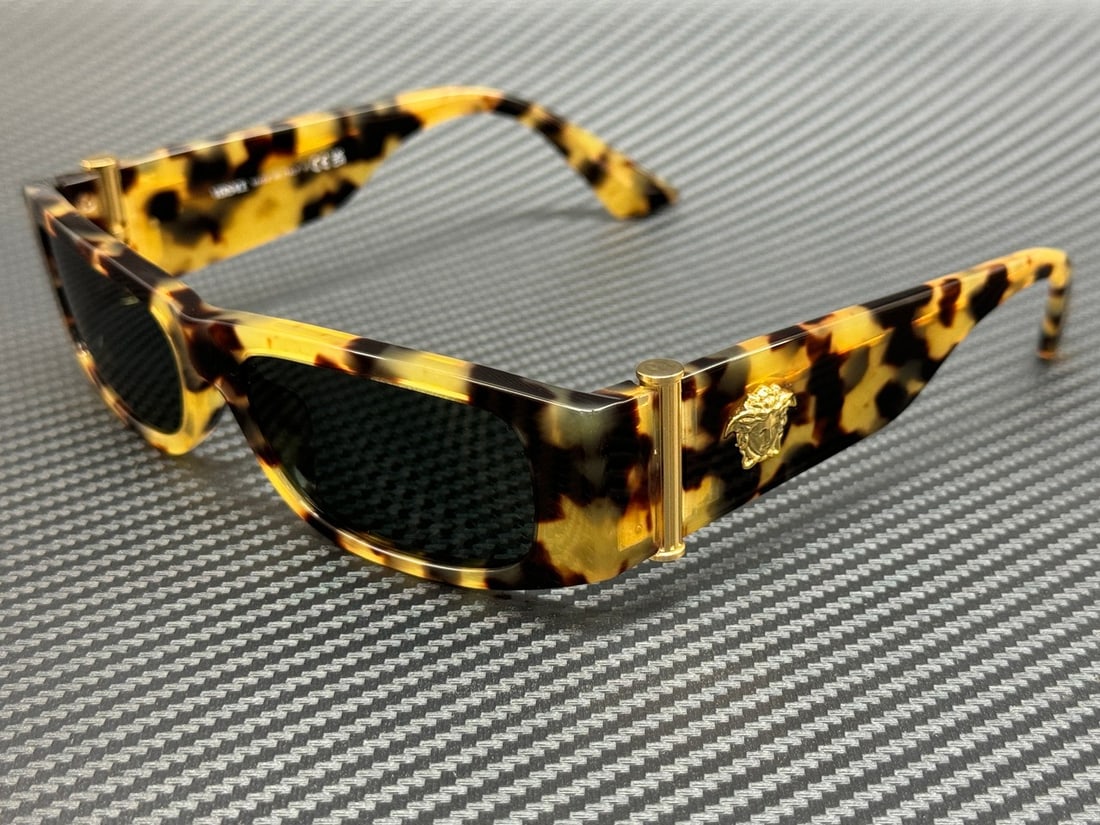 Versace VE4476U 777 87 Yellow Havana Dark Grey Men's Sunglasses: Versace VE4476U 777 87 Yellow Havana Dark Grey Men's Sunglasses Elevate your style with these Versace VE4476U 777 87 sunglasses, featuring a vibrant Yellow Havana frame paired with striking Dark Grey