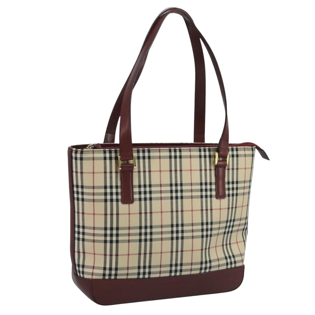 BURBERRY Nova Check Tote Bag Canvas Beige Red Gold Authentic (1 of 18)