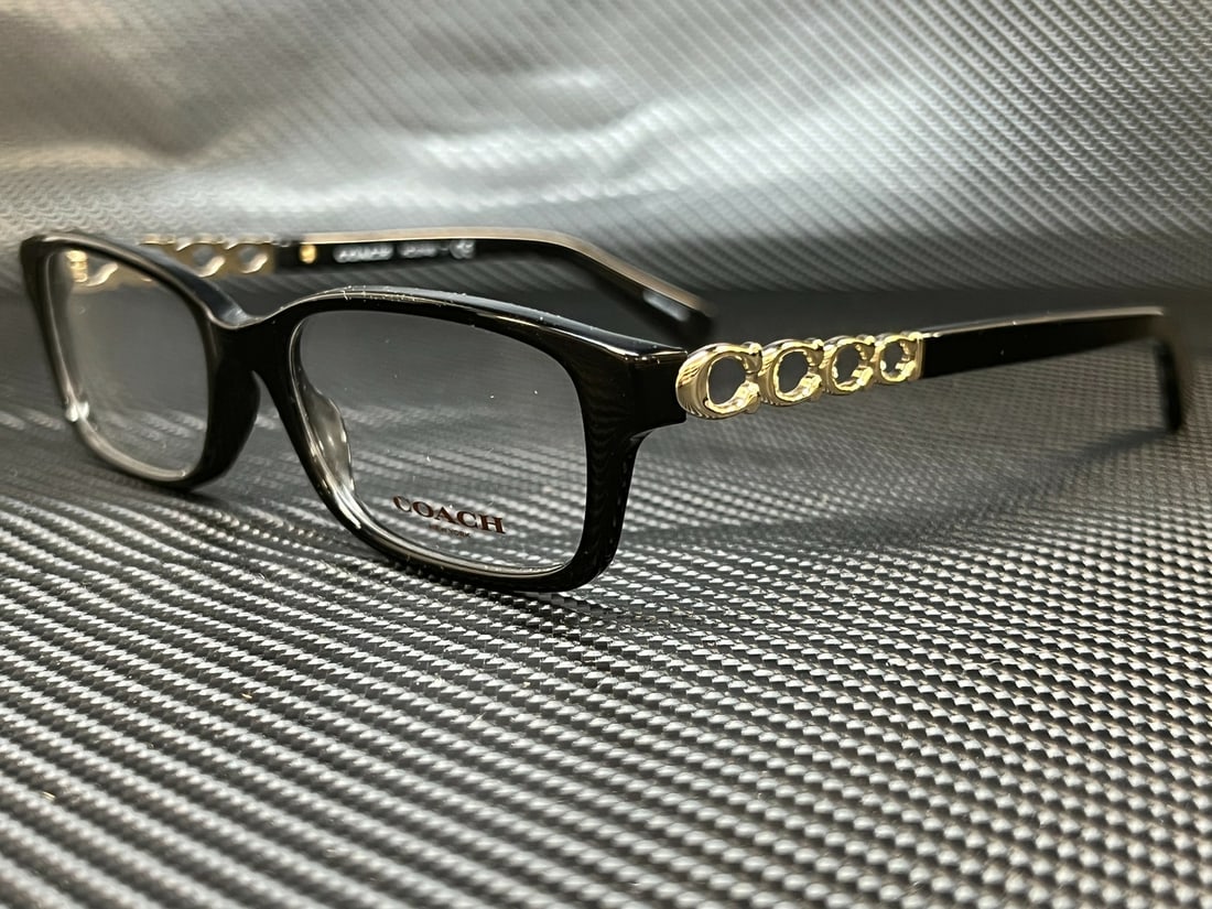 Coach HC6148 5002 Black Rectangle Women's Eyeglasses with Clear Lenses: Coach HC6148 5002 Black Rectangle Women's Eyeglasses with Clear Lenses Elevate your eyewear collection with these stylish Coach HC6148 5002 women's eyeglasses. Featuring a classic rectangle design in