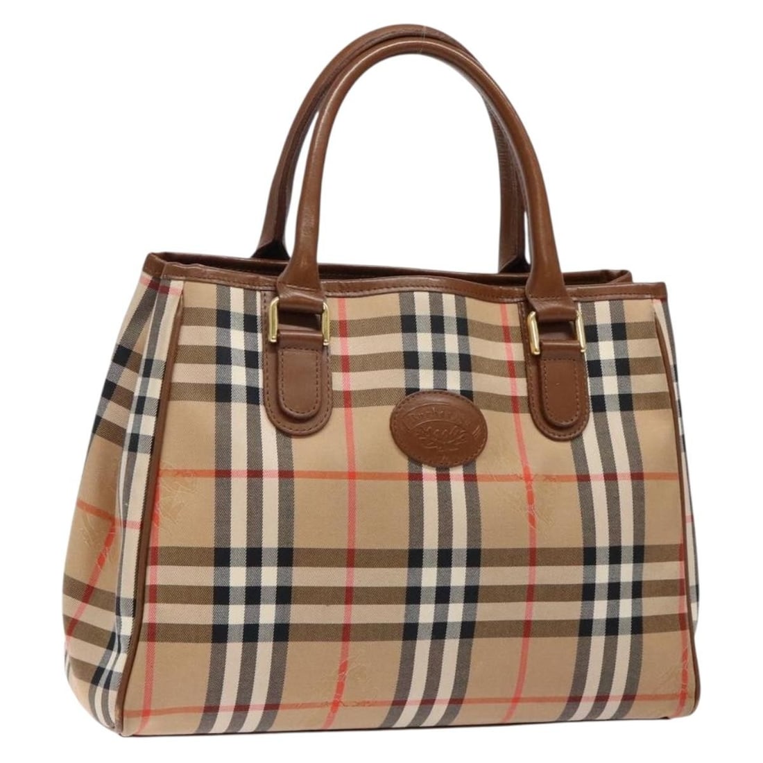 Burberrys Nova Check Hand Bag Beige Gold Canvas Auth (1 of 18)