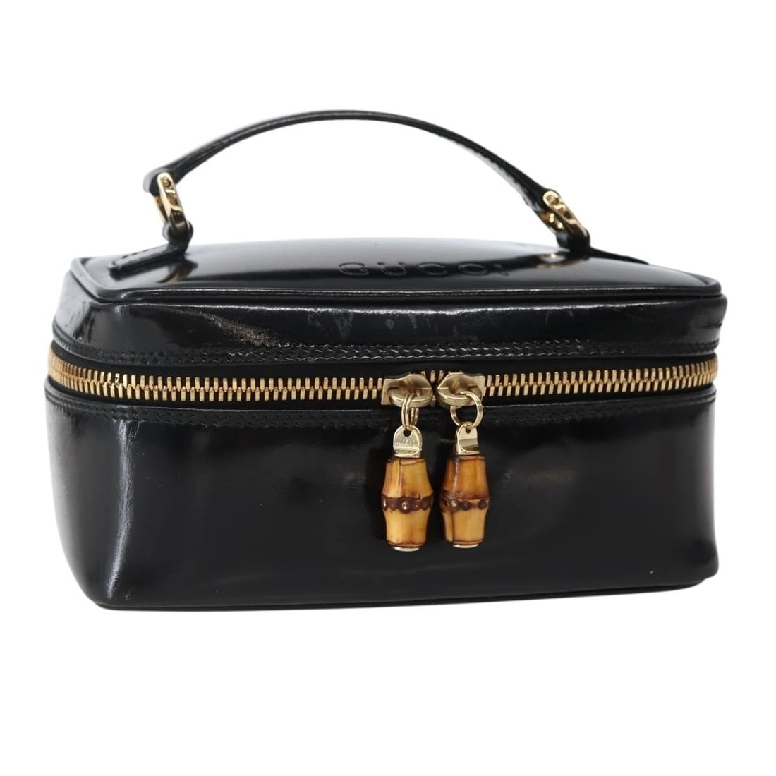 GUCCI Bamboo Vanity Pouch Enamel Black Gold 032 1705 0151 Italy (1 of 18)