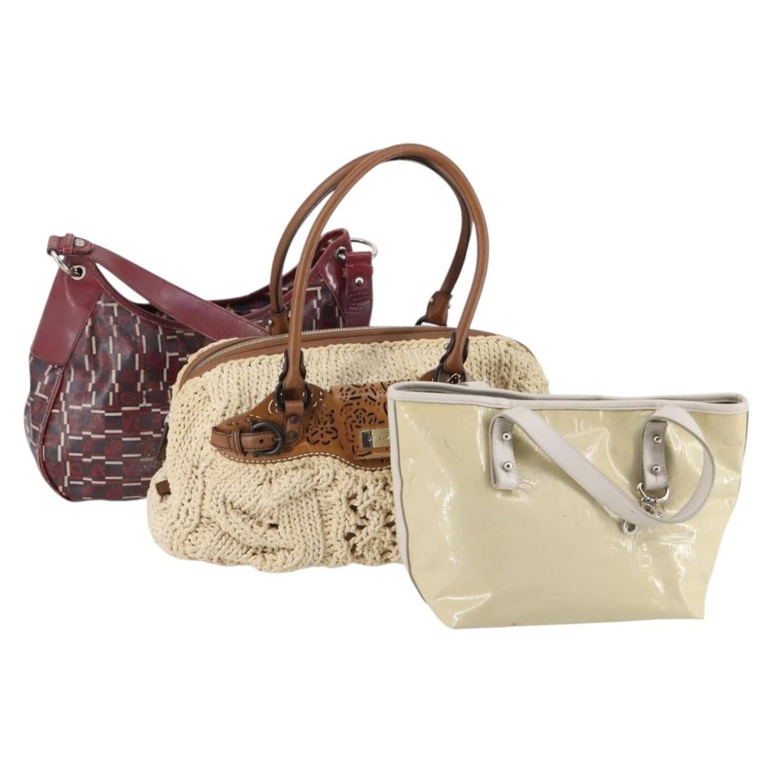 Salvatore Ferragamo 3 Bag Set Hand Bag PVC Leather Beige Red Auth (1 of 18)