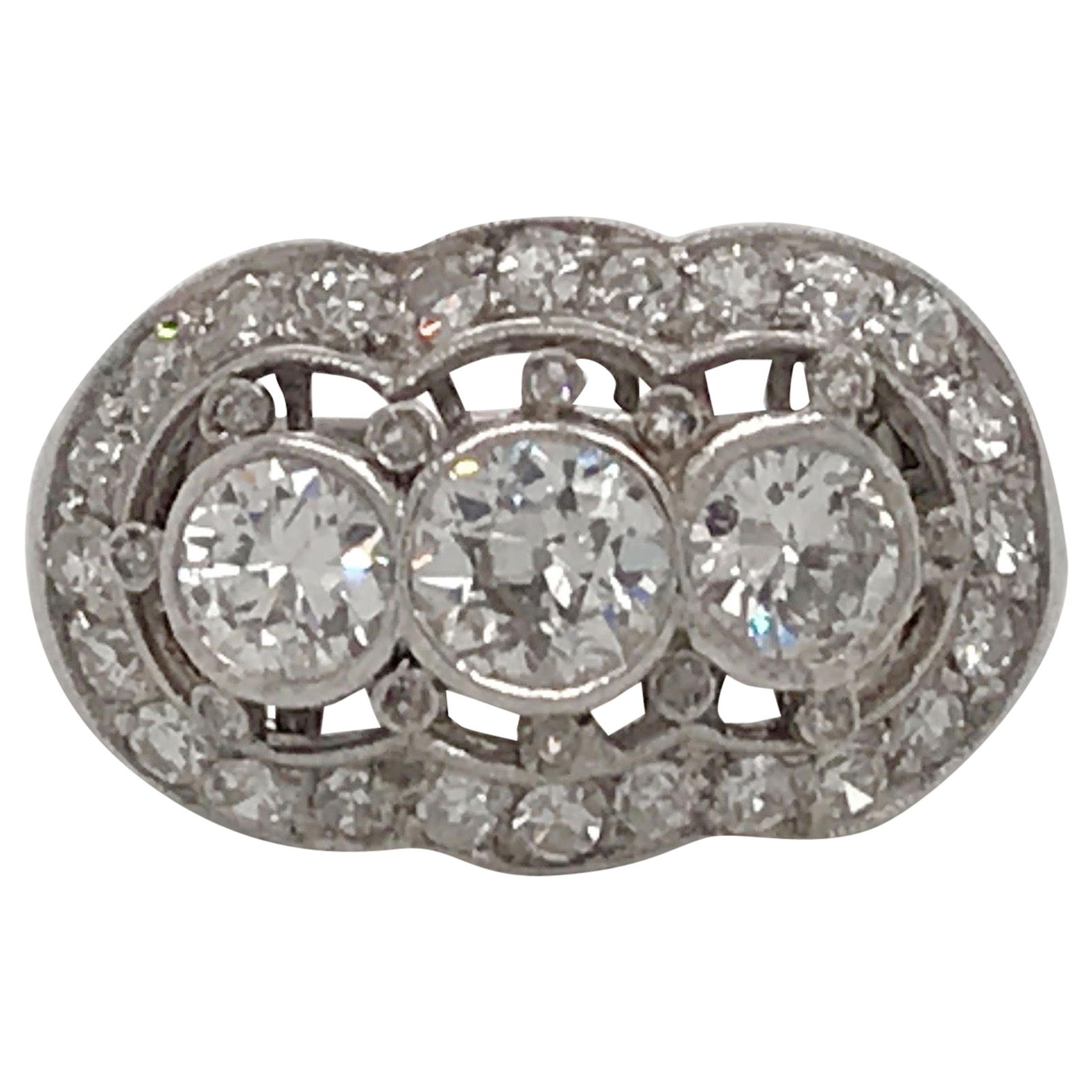 Art Deco Vintage Platinum Three-Stone Diamond Ring 2 Carat (1 of 12)