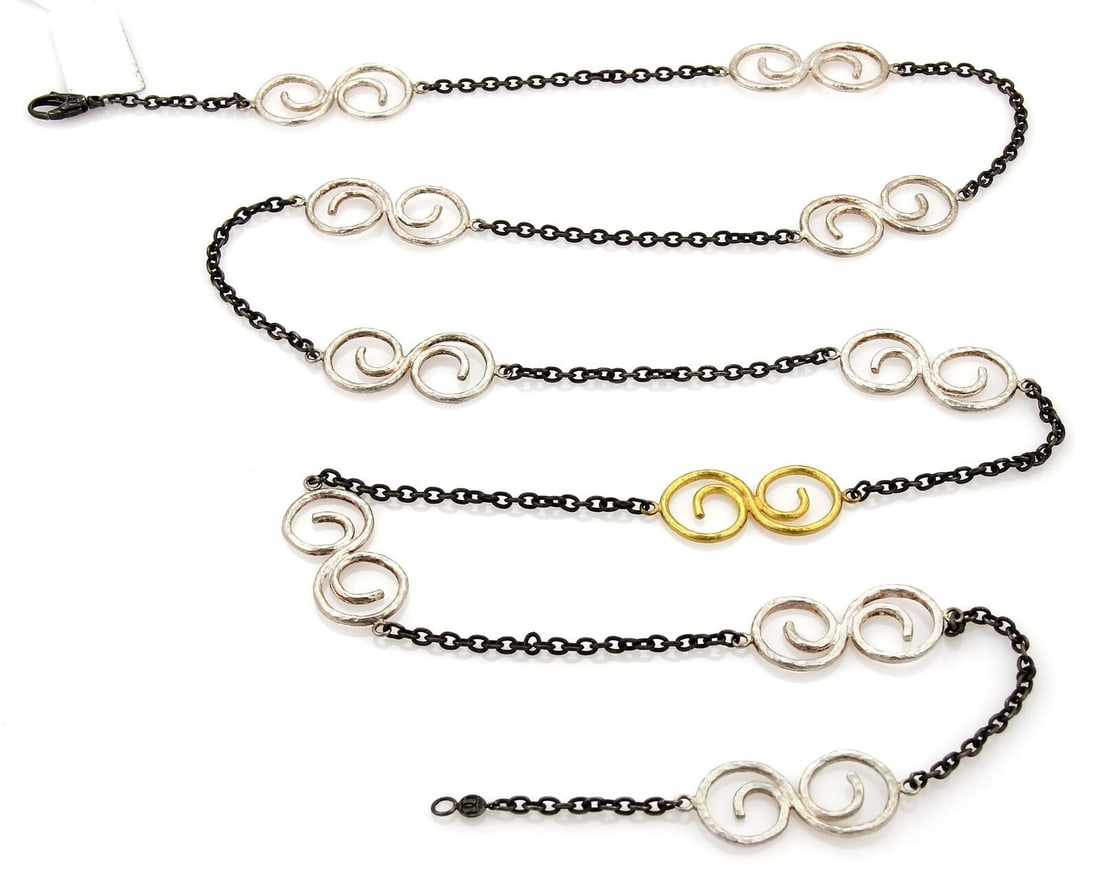 Gurhan Vortex 24k Gold Accent Sterling Silver Spiral Necklace 41": Gurhan Vortex 24k Gold Accent Sterling Silver Spiral Necklace 41" The Gurhan Vortex Necklace is a striking blend of elegance and modern design, featuring a 41" long spiral chain crafted from high-qual