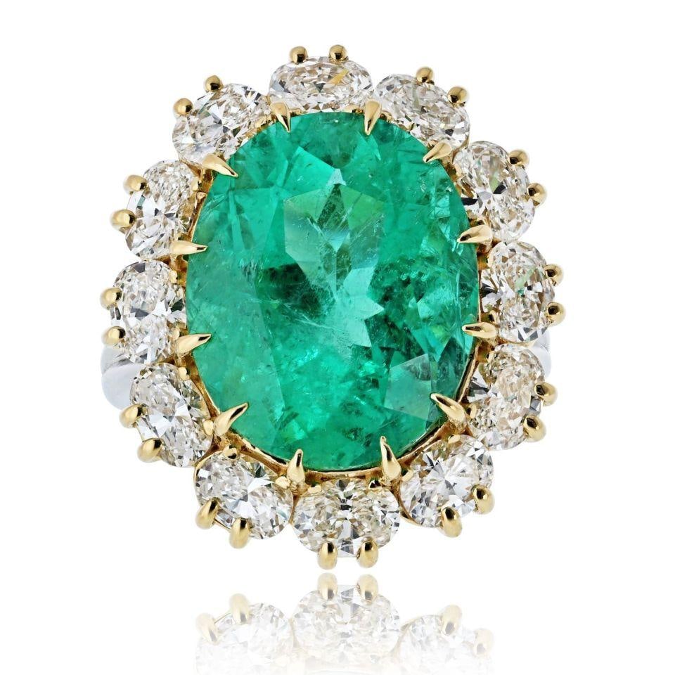 12.03 Carat Colombian Emerald Diamond Halo Ring Platinum 18K Gold (1 of 4)