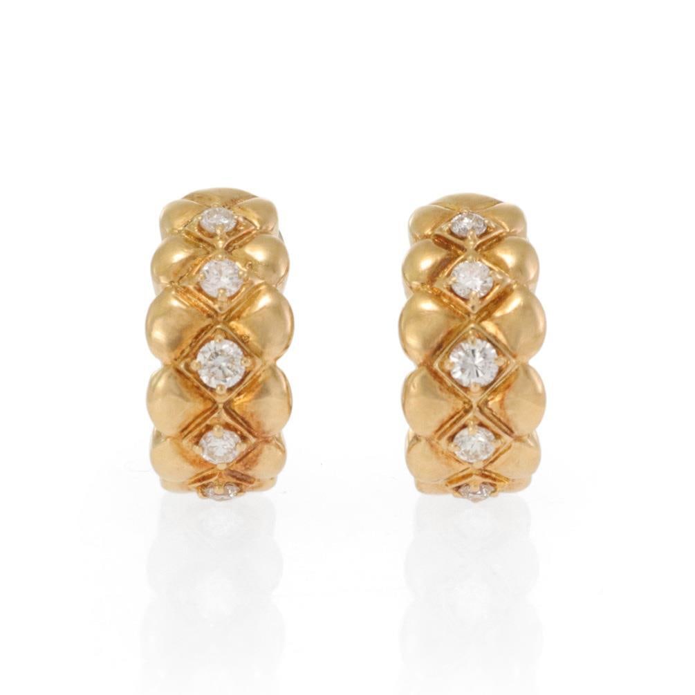 Morabito 18k Yellow Gold Huggie Clip-On Earrings with Diamonds: Morabito 18k Yellow Gold Huggie Clip-On Earrings with Diamonds Experience timeless elegance with these exquisite huggie clip-on earrings designed by the renowned French designer Morabito. Crafted from