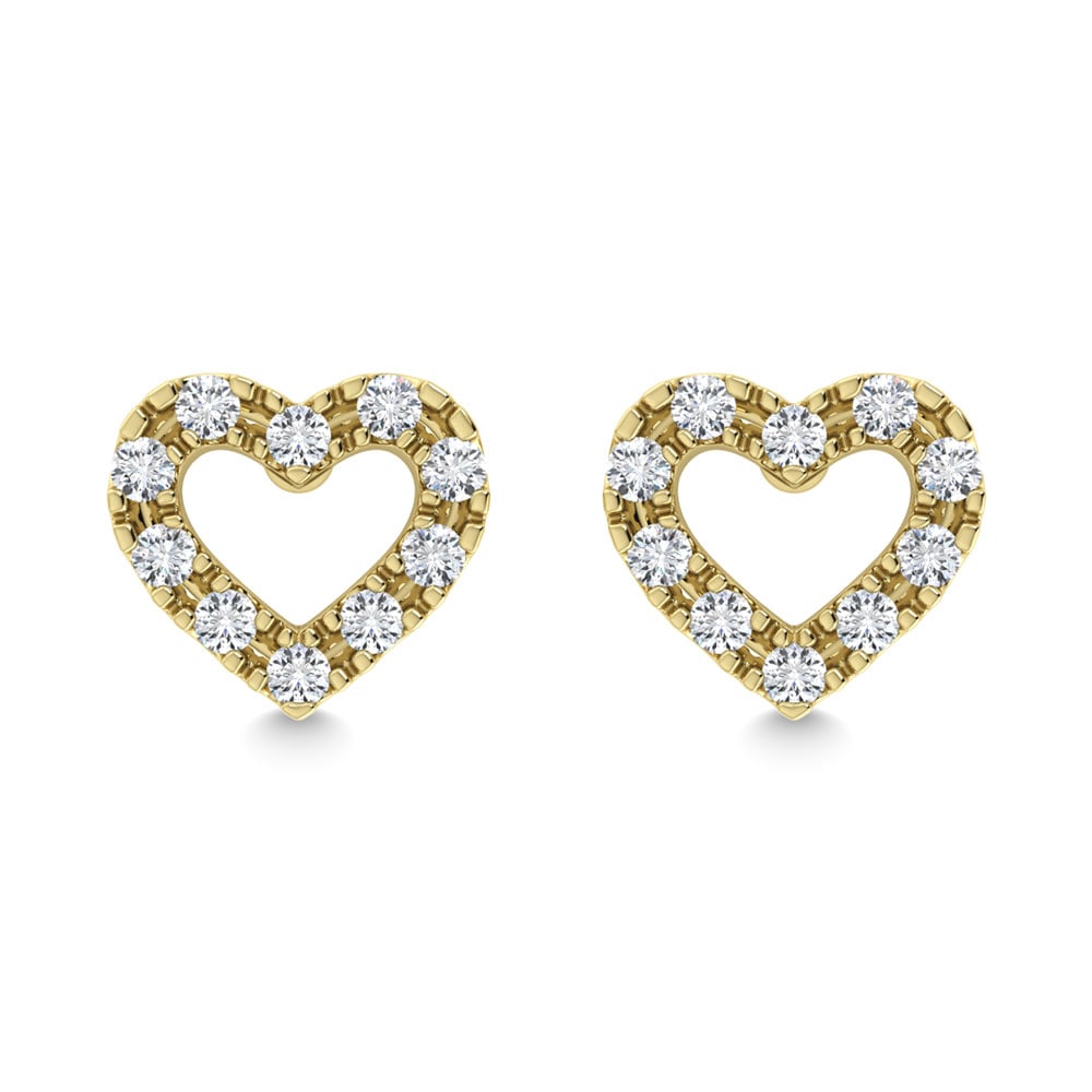 Diamond 1/20 Ct.Tw. Heart Earrings in 10K Yellow Gold: Diamond 1/20 Ct.Tw. Heart Earrings in 10K Yellow Gold Metal: 10k Yellow Gold Stone Count: 20.0 Stone Shape: Round Stone Type: Diamond Stone Color: G-h Stone Clarity: I2 Stone Weight (Carat): 0.06 This