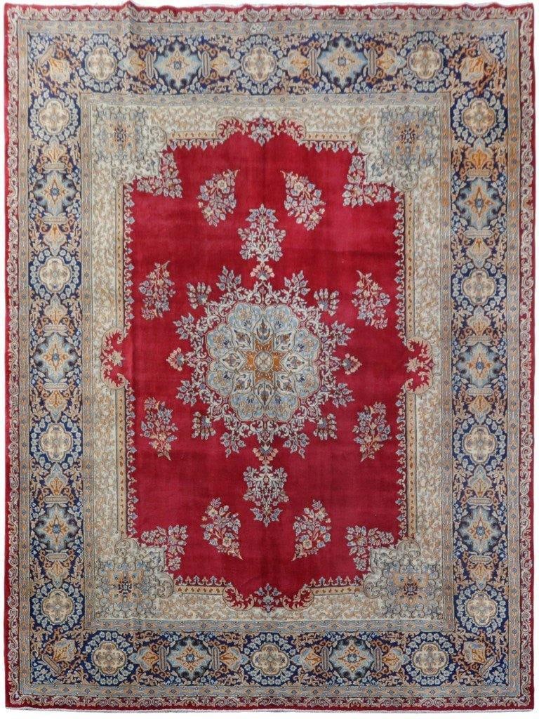 Exquisite 9'10" x 13'2" Signed Kerman Red Persian Rug: Exquisite 9'10" x 13'2" Signed Kerman Red Persian Rug Enhance your living space with the timeless elegance of this exquisite 9' 10" x 13' 2" Red Persian Signed Kerman Rug. Handcrafted by skilled artis