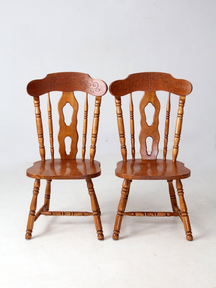 Pair of Vintage Wood Dining Chairs with Splat Backs (1 of 15)