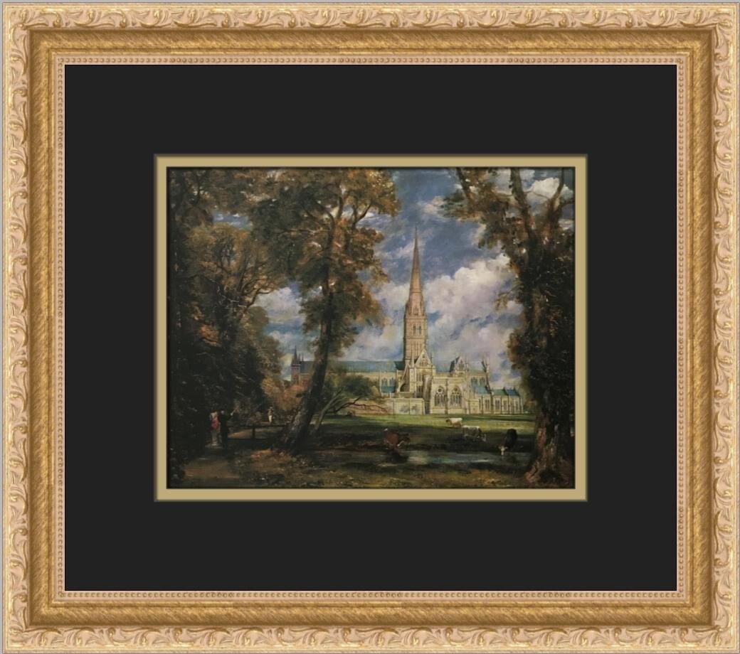 John Constable Salisbury Cathedral Custom Framed Print 12x14: John Constable Salisbury Cathedral Custom Framed Print 12x14 This exquisite custom framed print features John Constable's iconic artwork titled "Salisbury Cathedral from the Bishop's Grounds." Measuri