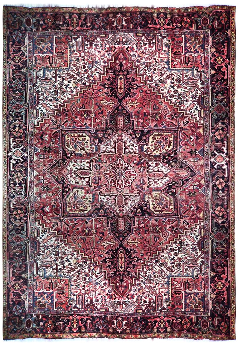9.8 x 12.4 Handmade Vintage Persian Heriz Rug with Floral Motifs (1 of 6)
