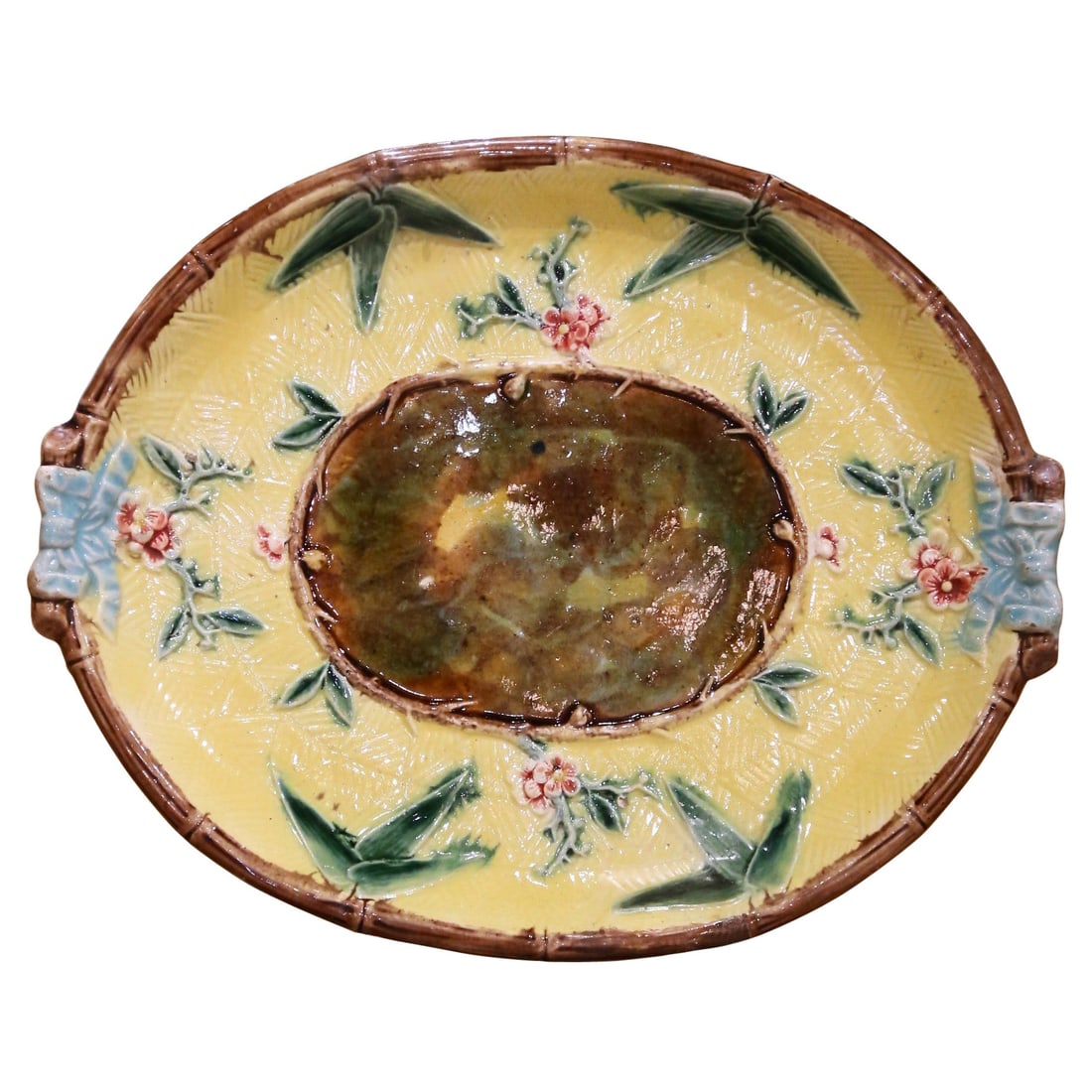 Vintage French Majolica Wall Platter 13 x 10.25 Hand-Painted Floral (1 of 9)