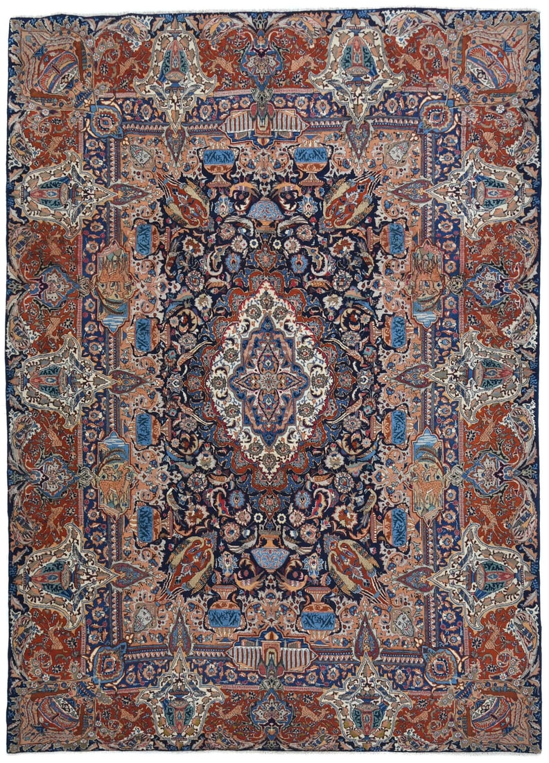 Vintage Handmade Oriental Wool Rug 9'7 x 13'1 Pictorial Design Eco-Friendly (1 of 11)