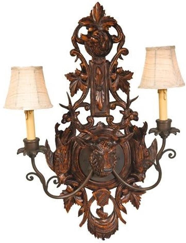 Lodge Style Stag Wall Sconce with Linen Shades (1 of 1)