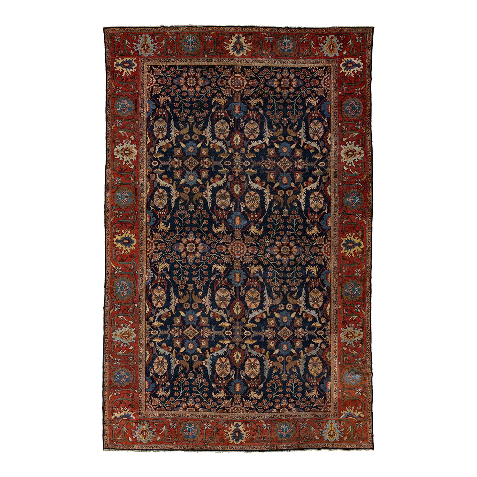 1880s Antique Persian Sultanabad Wool Rug Blue Floral 13'4 x 22 (1 of 10)