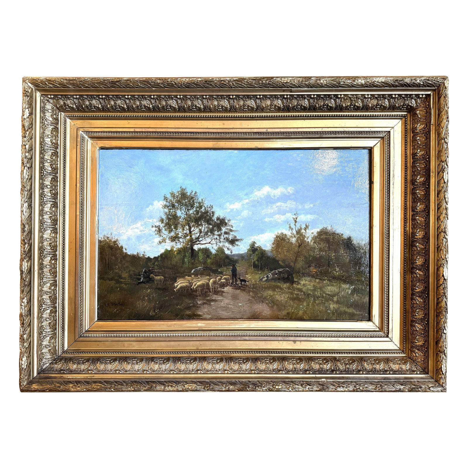 19th Century Charles Warland Oil Painting Sheep Gilt Frame Belgium (1 of 12)