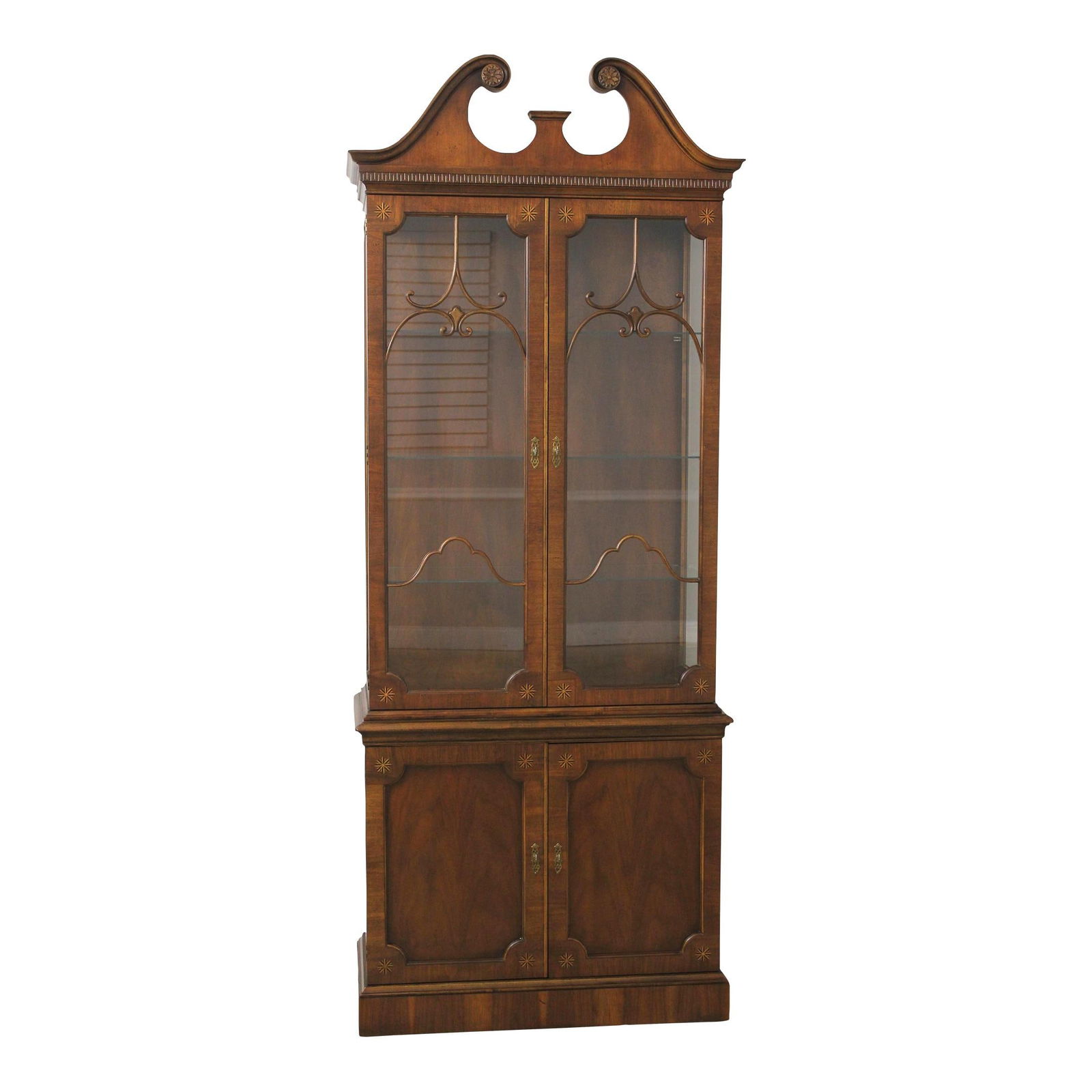 Baker Inlaid Walnut 2 Door China Cabinet Lighted Adjustable Shelves English Design (1 of 10)