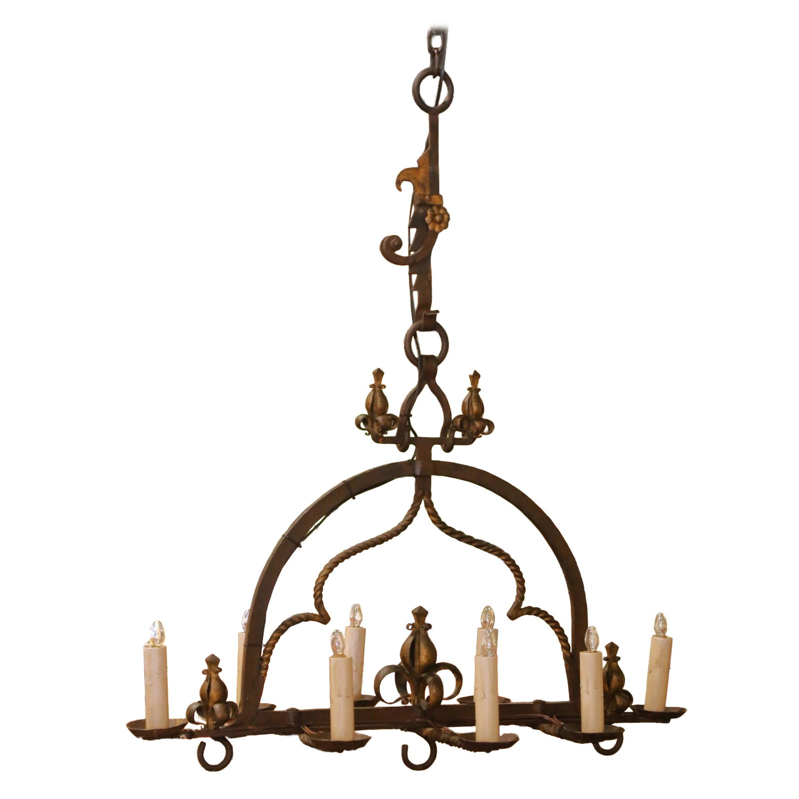Antique 19th Century French Gothic Eight-Light Wrought Iron Chandelier (1 of 11)