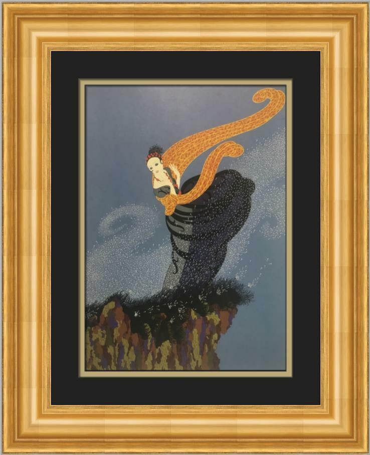 Erte Summer Breeze Art Deco Custom Framed Lithograph Print 18x21: Erte Summer Breeze Art Deco Custom Framed Lithograph Print 18x21 This exquisite custom framed print titled "Summer Breeze" by the renowned artist Erte captures the essence of Art Deco style. Produced