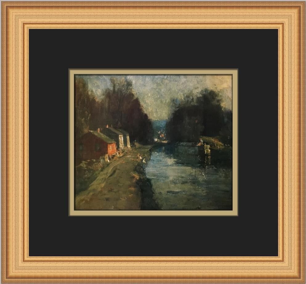 William Lathrop Canal at New Hope Custom Framed Print 12 x 13 Art: William Lathrop Canal at New Hope Custom Framed Print 12 x 13 Art This stunning custom framed print titled 'Canal at New Hope' by artist William Lathrop features a beautiful landscape image that refle