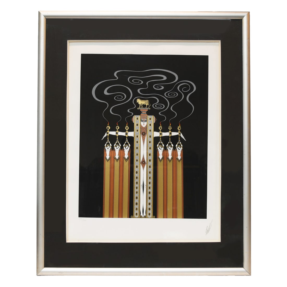 Erte The Golden Calf Framed Limited Edition Print 207/300 Signed Art Deco: Erte The Golden Calf Framed Limited Edition Print 207/300 Signed Art Deco Experience the opulence of Erte's "The Golden Calf," a stunning framed limited edition print that measures 35 inches in height