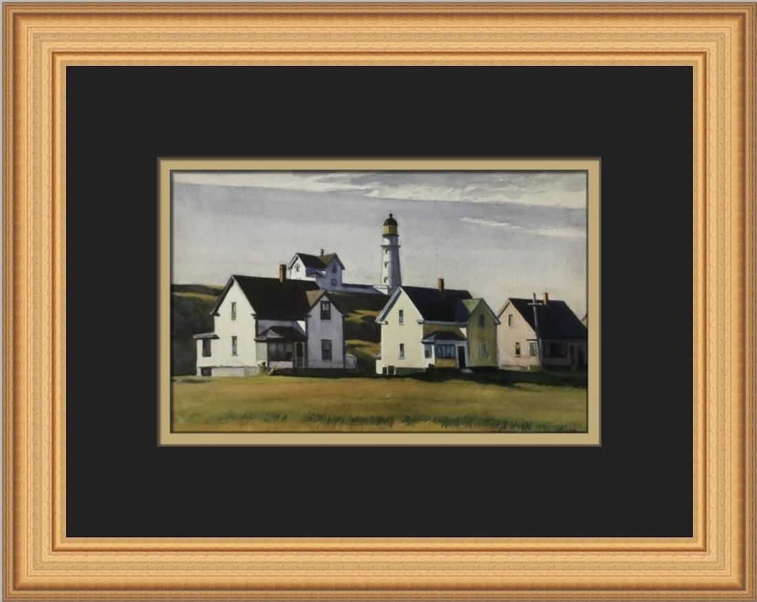 Edward Hopper Lighthouse Village Custom Framed Art Print 11 x 14: Edward Hopper Lighthouse Village Custom Framed Art Print 11 x 14 This stunning custom framed print features Edward Hopper's iconic work titled "Lighthouse Village in Cape Elizabeth." Measuring 14 in.