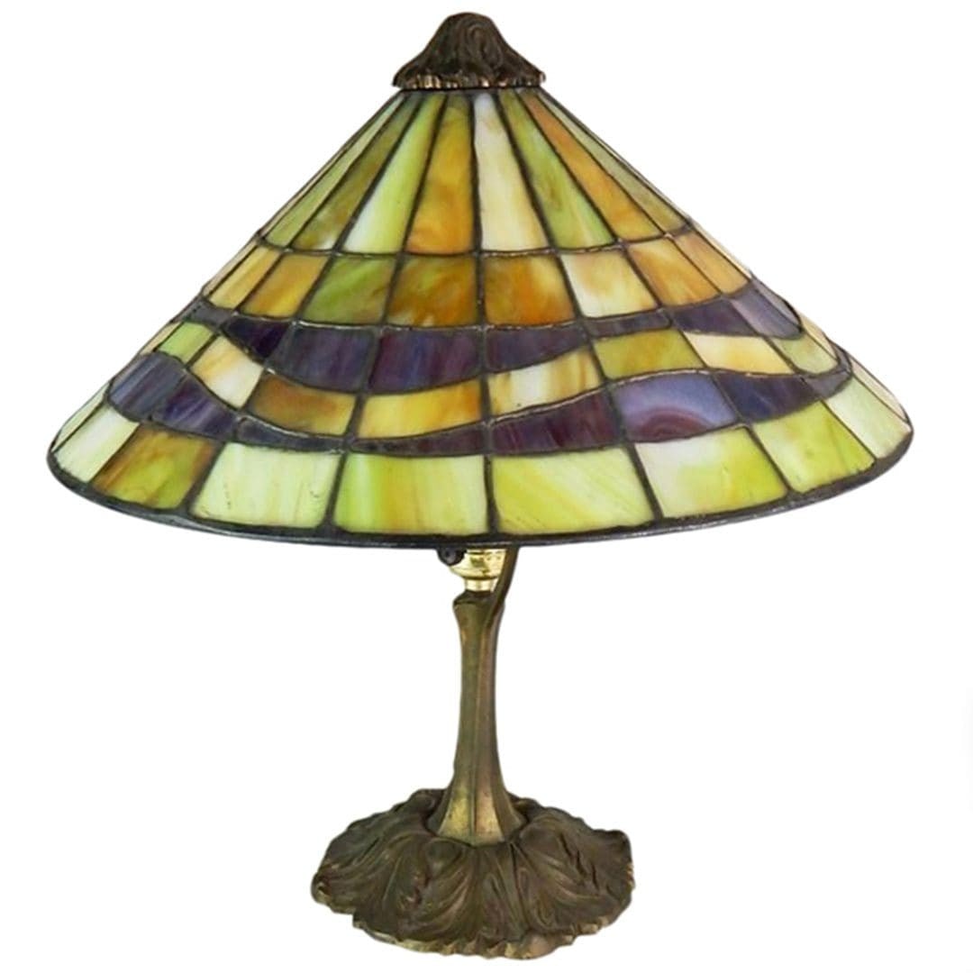 Gorham Leaded Glass Desk Lamp Tree-Form Gilt Bronze Base Early 1900s (1 of 8)