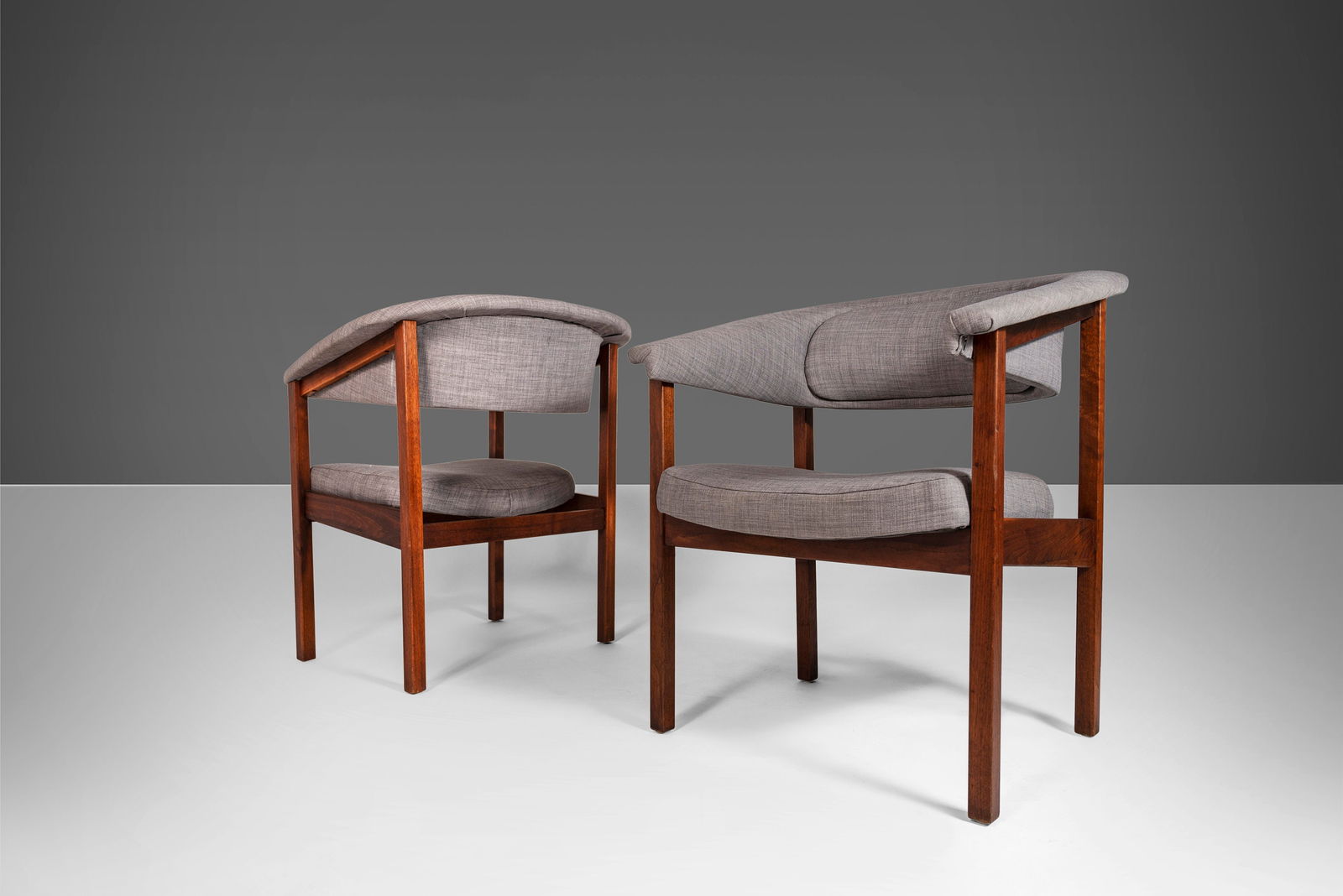 Mid-Century Barrel Arm Chairs by Arthur Umanoff for Madison 1960s Walnut Frame Gray Knit Fabric (1 of 10)