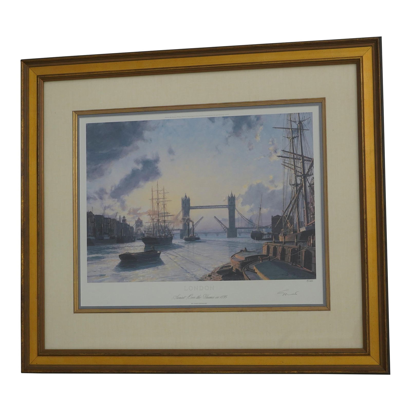 Artist Signed Maritime Heritage Thames River Framed Print 32 x 28 Gold Frame (1 of 10)