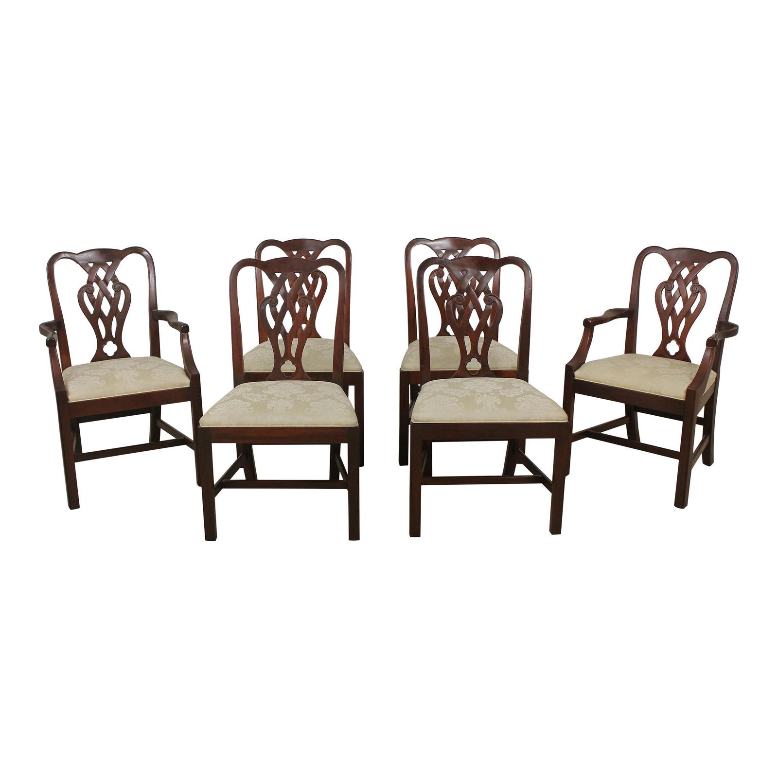 Set of 6 Baker Chippendale Mahogany Dining Chairs with Damask Upholstery (1 of 10)