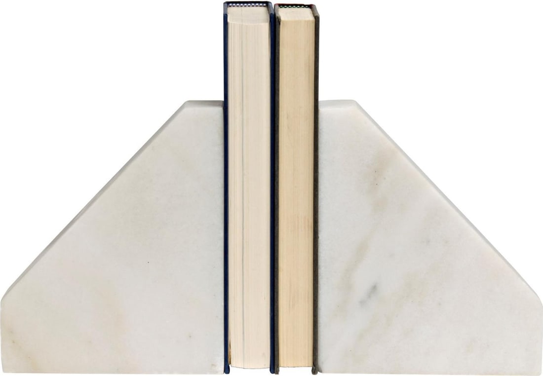 Elegant White Marble Slide Bookends by Noir for Home Decor: Elegant White Marble Slide Bookends by Noir for Home Decor Enhance your decor with these stylish white marble slide bookends, crafted from Bianco Crown Marble for a sophisticated look. Featuring a sle