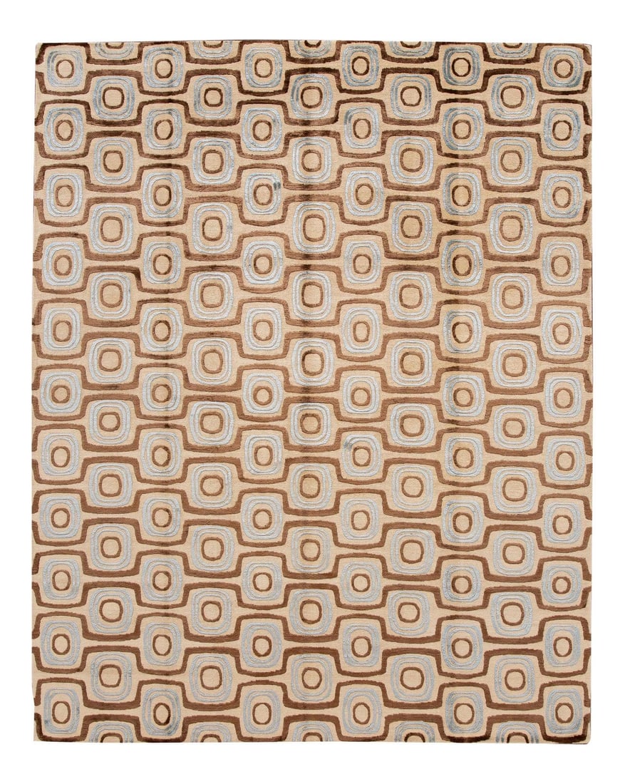 Hand-Knotted Modern Tibetan Rug 8' x 10' Wool and Silk Beige (1 of 10)