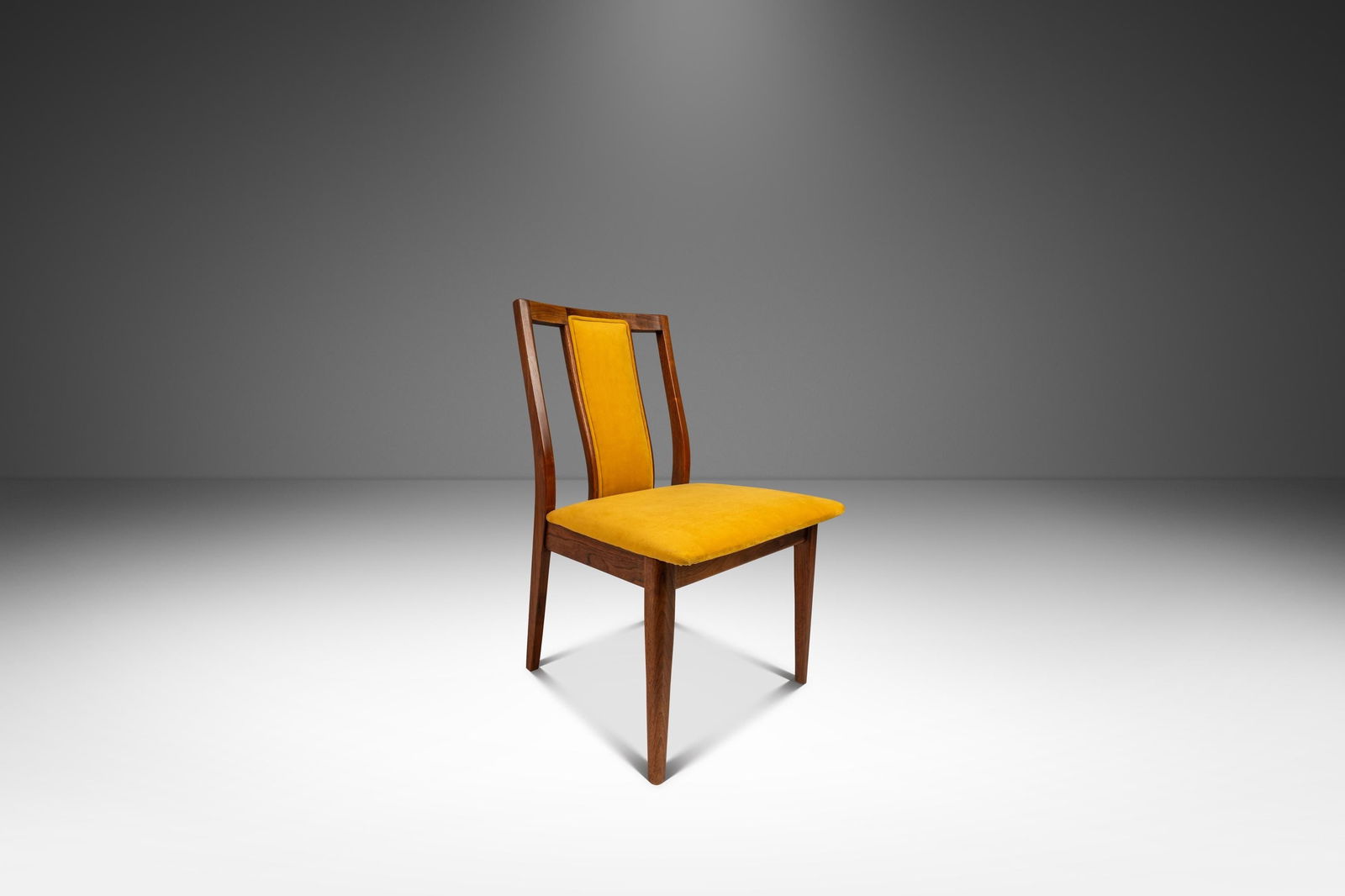 Mid-Century Modern Edward Wormley Inspired Desk Chair in Walnut and Yellow Felt: Mid-Century Modern Edward Wormley Inspired Desk Chair in Walnut and Yellow Felt Presenting a stunning Mid-Century Modern desk/side chair inspired by Edward Wormley's designs from the 1960s. This chair