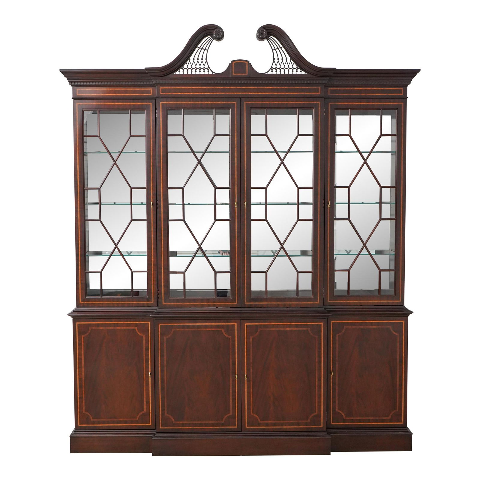 Hickory White Inlaid Mahogany Breakfront Bookcase American Masterpiece (1 of 10)