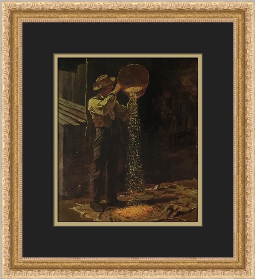Eastman Johnson Winnowing Grain Custom Framed Art Print 15x14: Eastman Johnson Winnowing Grain Custom Framed Art Print 15x14 This custom framed print features Eastman Johnson's artwork titled "Winnowing Grain," showcasing a blend of Expressionism and Impressionis