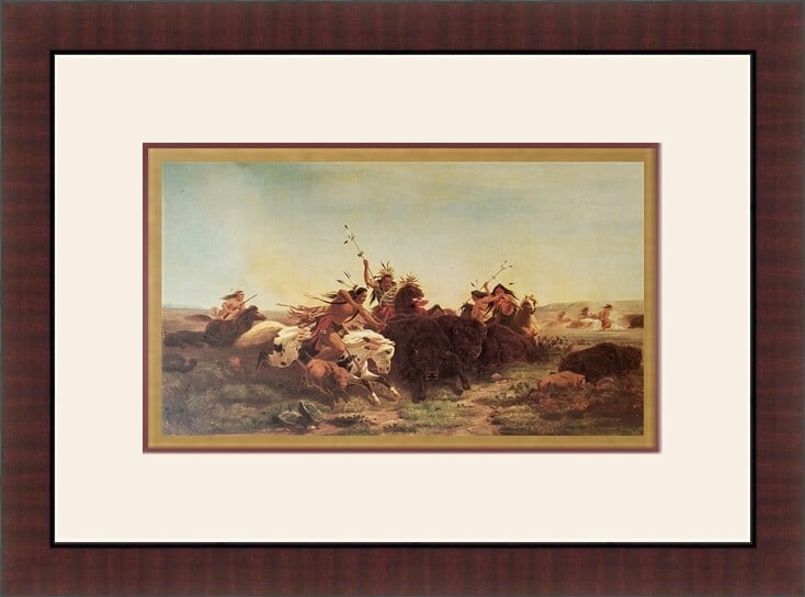 Charles Wilmar Buffalo Hunt 1991 Custom Framed Lithograph Art (1 of 2)