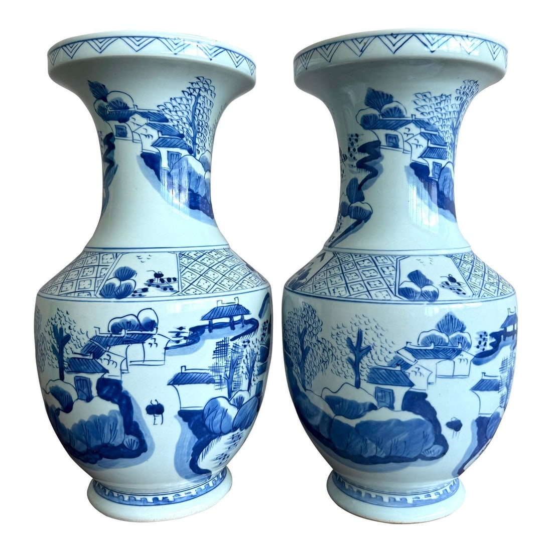 Elegant Vintage Blue and White Porcelain Vases Pair (1 of 5)