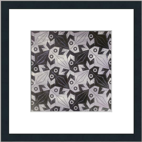 M.C. Escher Symmetry Light and Dark Custom Framed Print 1994: M.C. Escher Symmetry Light and Dark Custom Framed Print 1994 This custom gallery framed print titled 'Symmetry Light and Dark' by the renowned artist M.C. Escher showcases a captivating blend of fanta