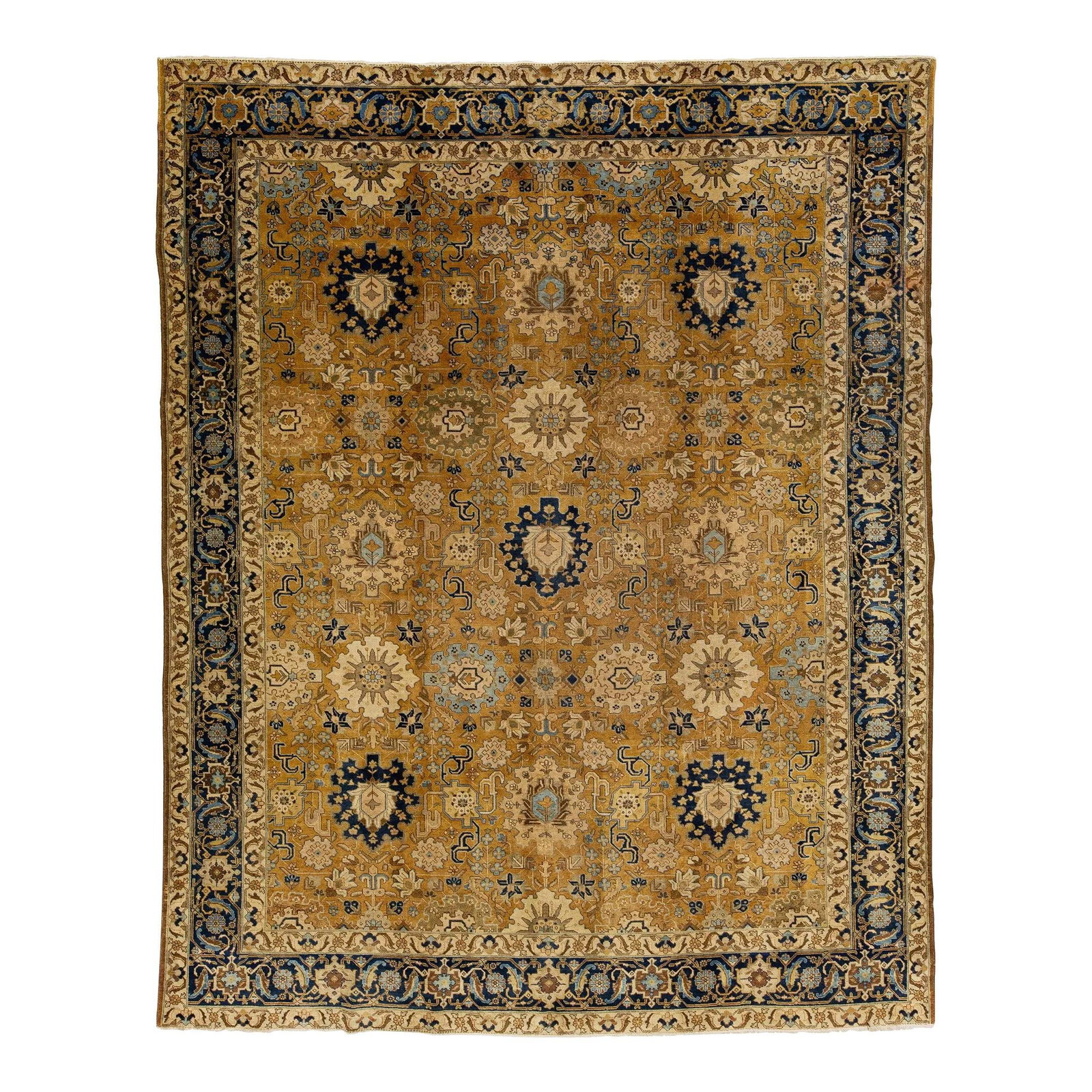 1920s Handmade Persian Tabriz Wool Rug Tan Allover Floral 9'4 x 12' (1 of 9)