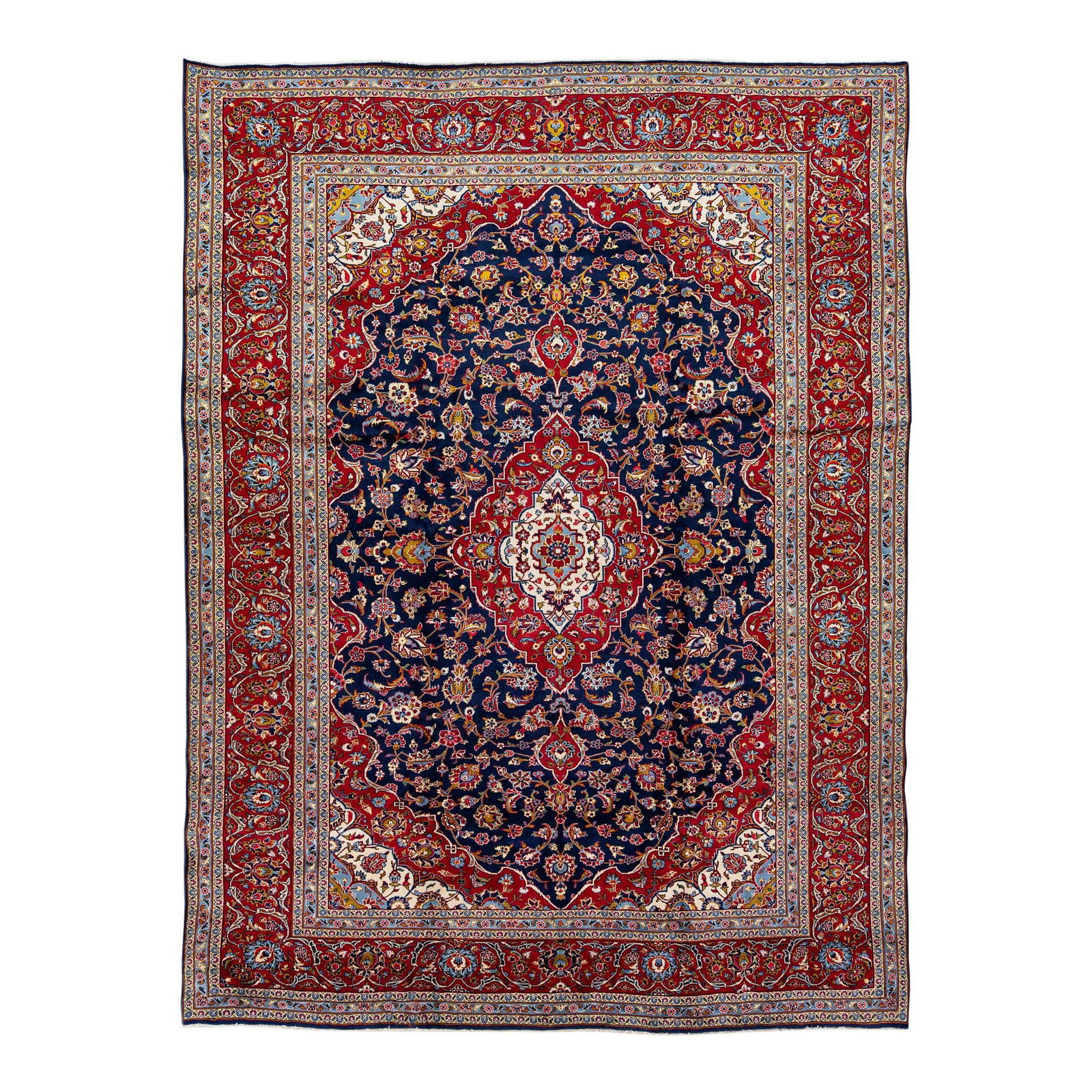 Antique Persian Kashan Handmade Wool Rug 10' x 13'3' Blue Floral Design (1 of 7)