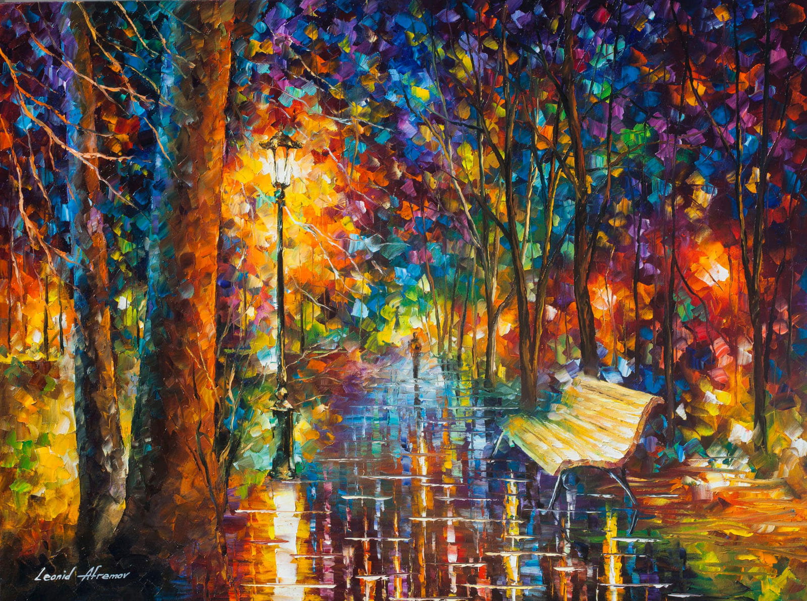 DARING NIGHT Original Oil Painting by Leonid Afremov 100cm x 75cm: DARING NIGHT Original Oil Painting by Leonid Afremov 100cm x 75cm Daring Night is an original oil painting by renowned artist Leonid Afremov. This one-of-a-kind artwork is crafted with high-quality oi