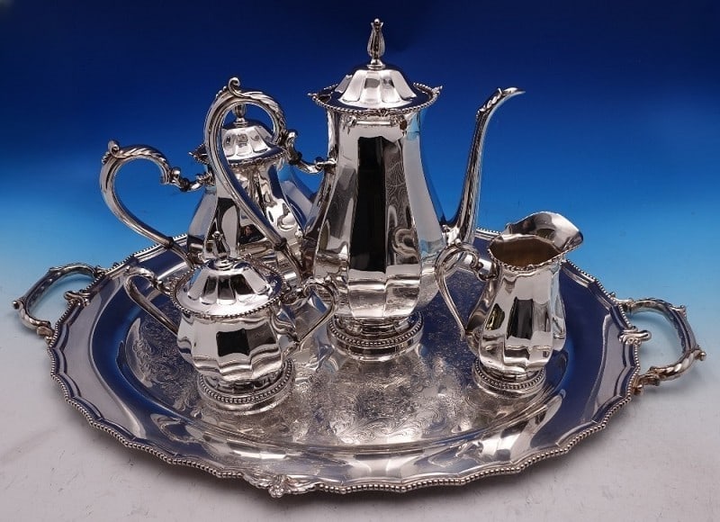 International Sterling Silver Kenilworth Tea Set 4pc with Silverplate Tray (1 of 10)