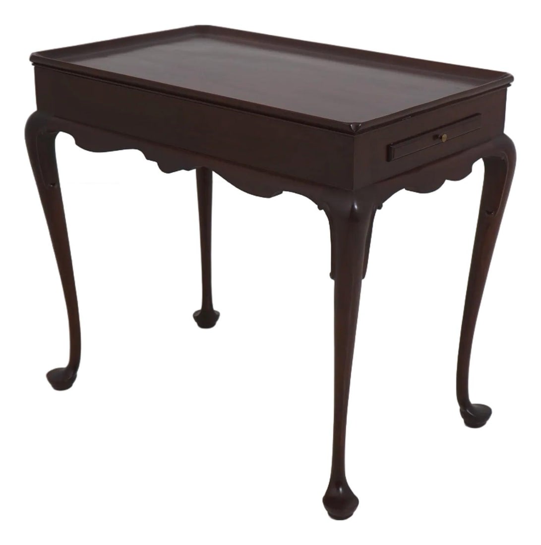 Queen Anne Solid Mahogany Tea Table with Candle Slides: Queen Anne Solid Mahogany Tea Table with Candle Slides This elegant Queen Anne occasional tea table features a classic design with solid mahogany construction, showcasing its high-quality craftsmanshi