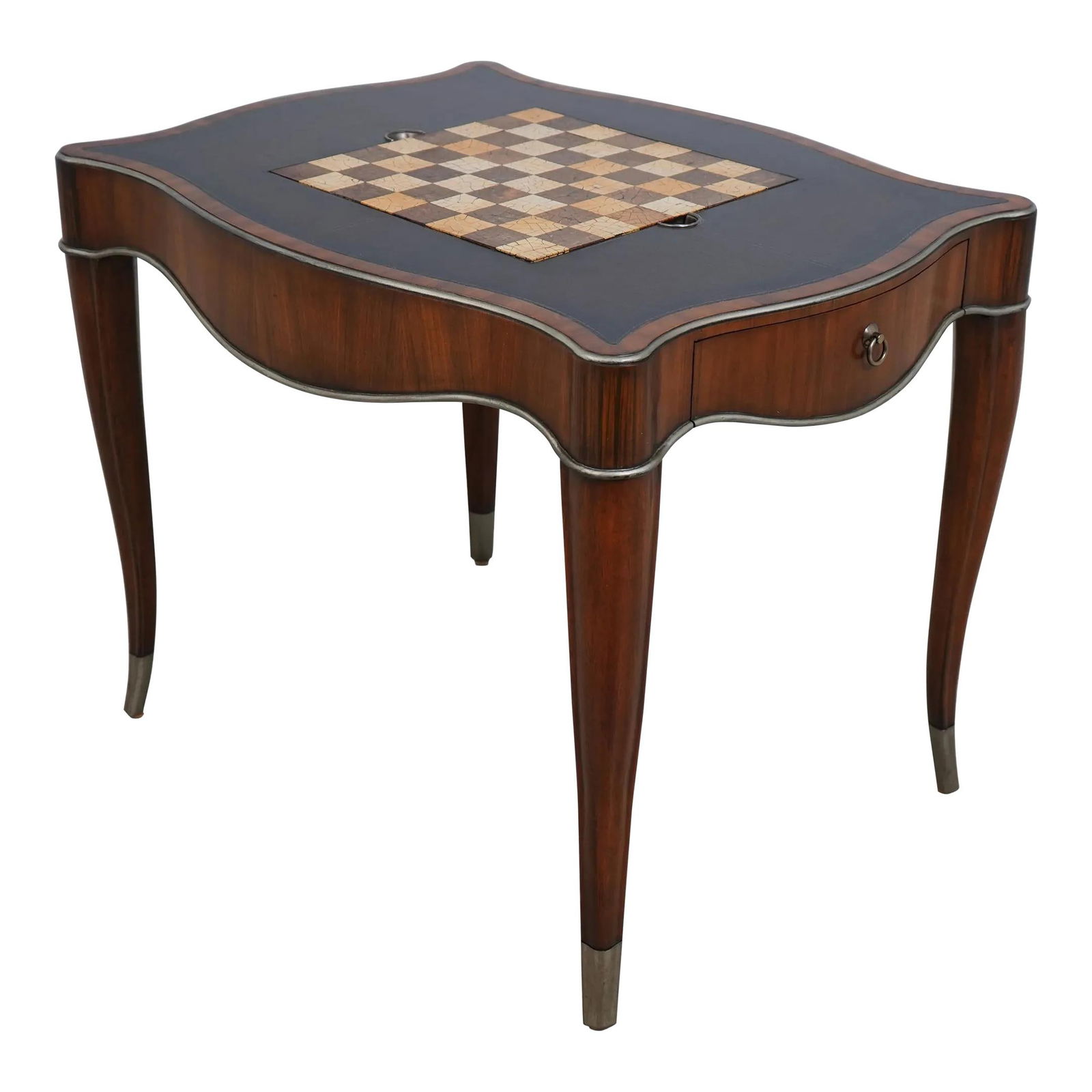 Elegant Bogart Art Nouveau Games Table with Reversible Top: Elegant Bogart Art Nouveau Games Table with Reversible Top This exquisite French Art Nouveau Style Games Table showcases a striking design with a reversible center gameboard top adorned with silver pa