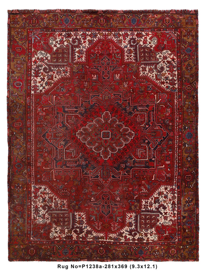 Handmade Persian Heriz Rug 9.3 x 12.1 ft Iran (1 of 8)