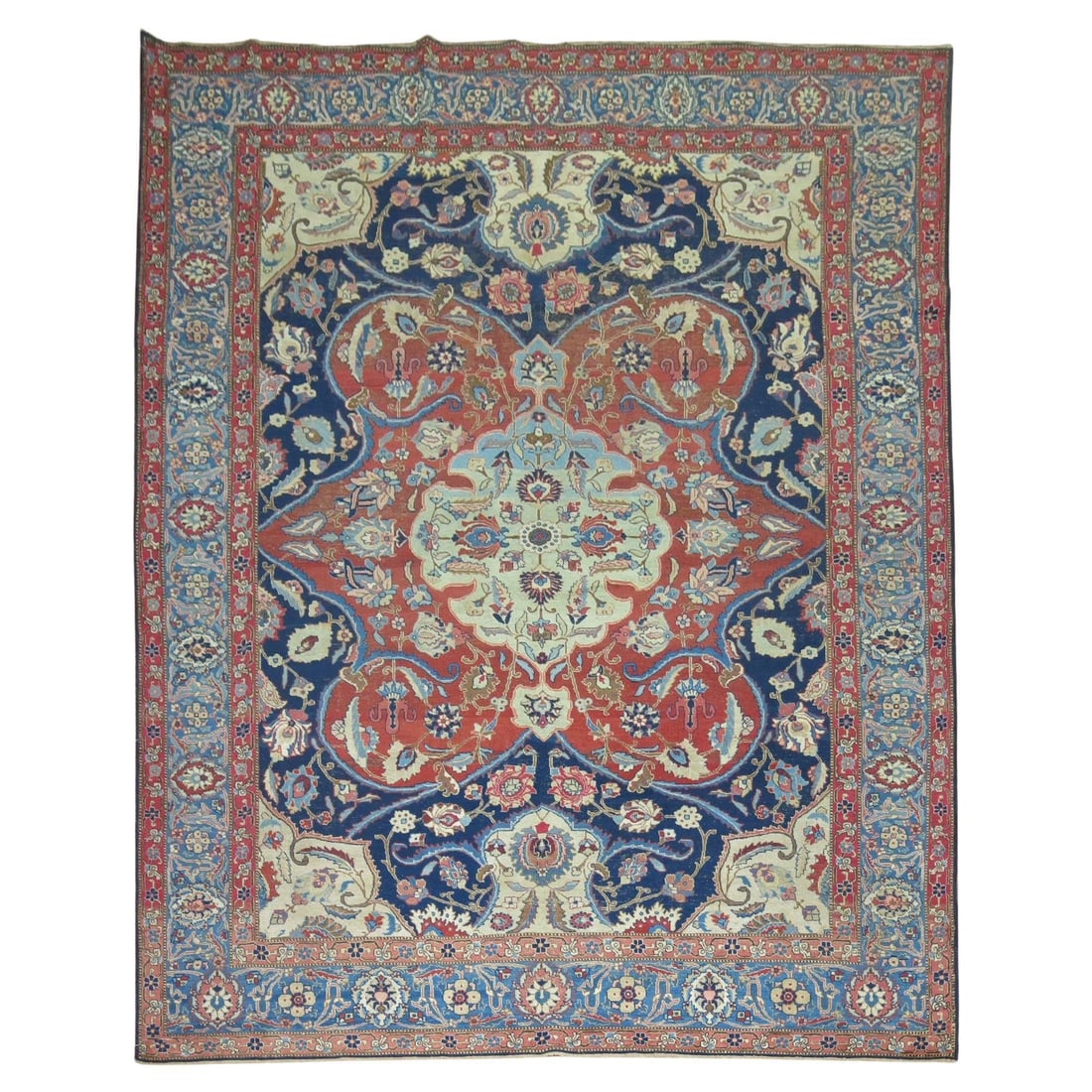 Stunning Blue Field Antique Tabriz Oriental Rug 95 x 131 in Iran Wool Hand-Woven (1 of 9)