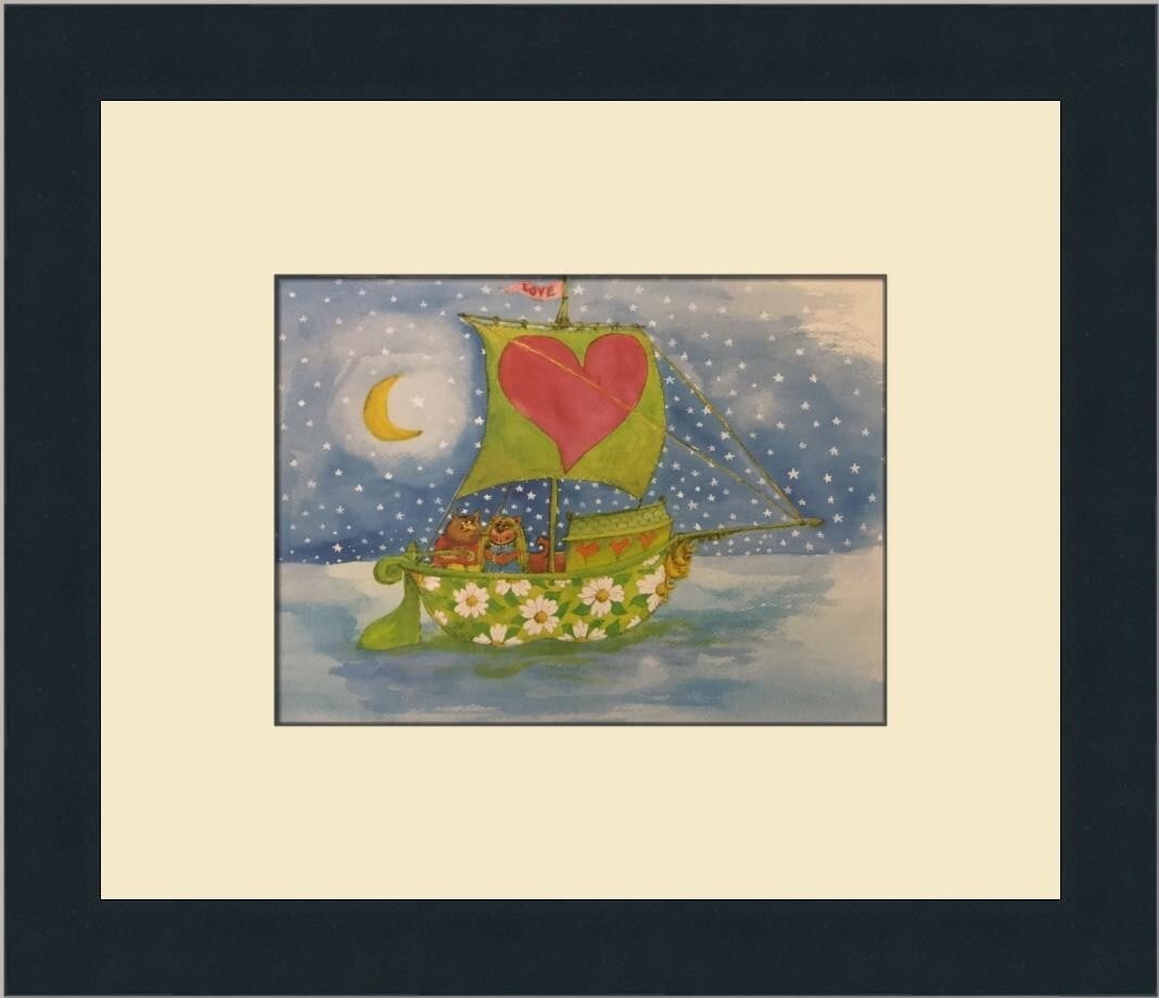 Edward Lear The Owl and the Pussy-Cat Custom Framed Art Print: Edward Lear The Owl and the Pussy-Cat Custom Framed Art Print This custom framed print features Edward Lear's charming illustration titled "The Owl and the Pussy-Cat". Measuring 11 in. high and 13 in.