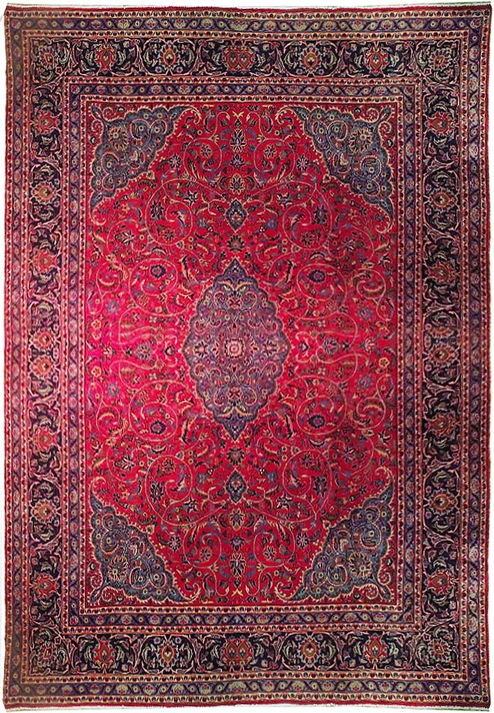 Red Semi-Antique Persian Kashan Rug 9.6 x 12.10 Handmade Wool (1 of 6)